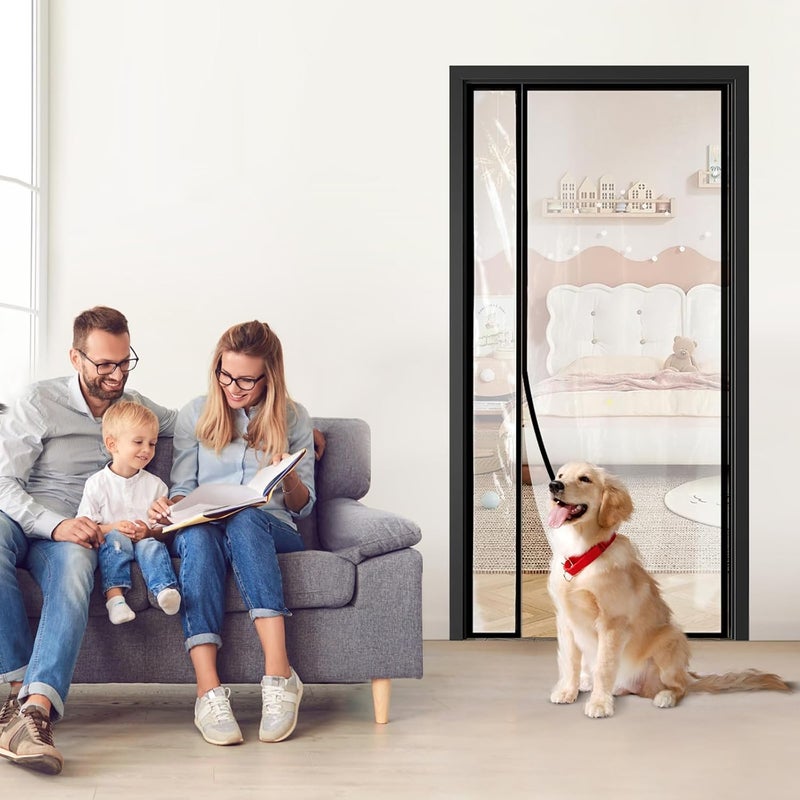Sunmoxia ستارة باب شفافة معزولة، قابلة للعكس لفتح من اليسار أو اليمين، ستارة باب معزولة مع غلق تلقائي للمطبخ، غرفة النوم، غرفة مكيف الهواء، تناسب باب حتى 34" × 80" - Image 1